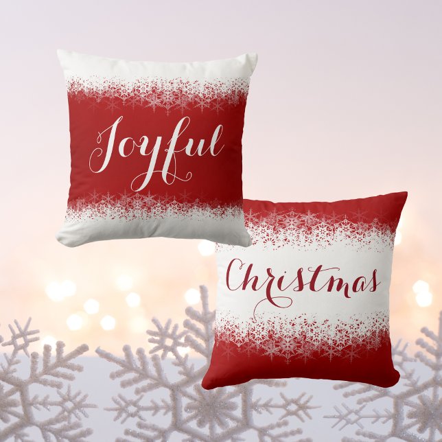 Cojín Decorativo Copo de nieve rojo y blanco festivo (Red and White Festive Snowflake Throw Pillow)
