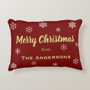Cojín Decorativo Copo de Nieve Rústico Navidad Personalizada Rojo