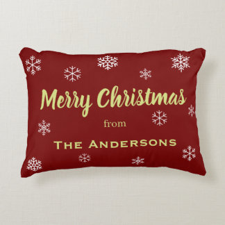 Cojín Decorativo Copo de Nieve Rústico Navidad Personalizada Rojo