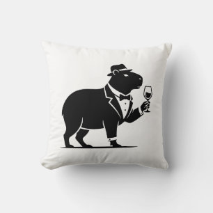 Cojín Decorativo Copo de Vino de Carpincho Divertido Minimalista Mo