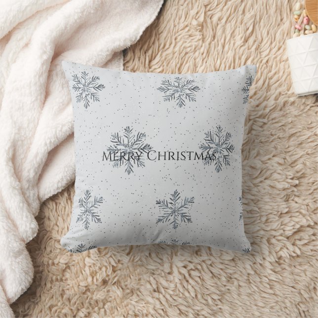 Cojín Decorativo Copos de Navidad de Invierno Gris Plateado (Manta)