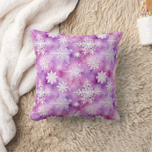 Cojín Decorativo Copos de Navidad Purpura Blanco