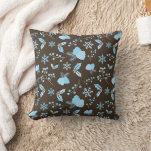 Cojín Decorativo Copos de nieve azul invierno Mistletoe Pinecone Br