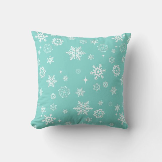 Cojín Decorativo Copos de nieve azul y blanco Aqua (Anverso)