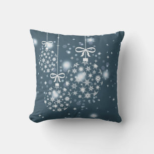 Cojín Decorativo Copos de nieve, azul y blanco, globos