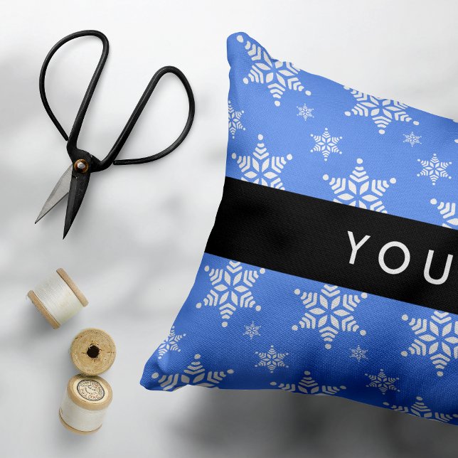 Cojín Decorativo Copos de nieve blancos, azul, tu nombre, personali (Subido por el creador)