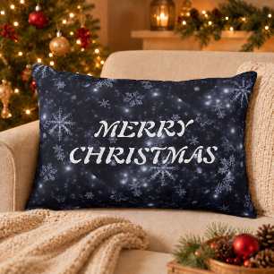 Cojín Decorativo Copos de nieve blancos fondo azul medianoche