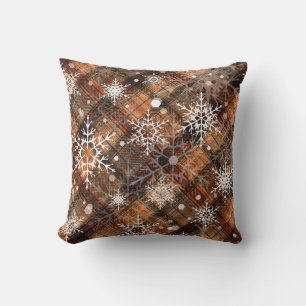 Cojín Decorativo Copos de nieve blancos sobre un tartán de color Na
