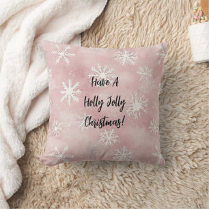 Cojín Decorativo Copos de nieve de invierno blancos rosados Navidad