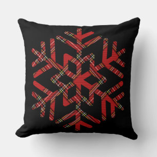 Cojín Decorativo Copos de nieve de tartán en patrón rojo