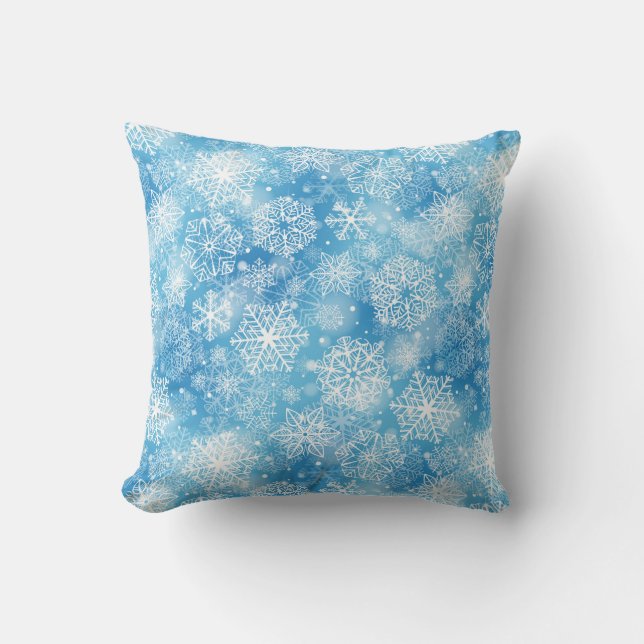 Cojín Decorativo Copos de nieve en azul (Anverso)