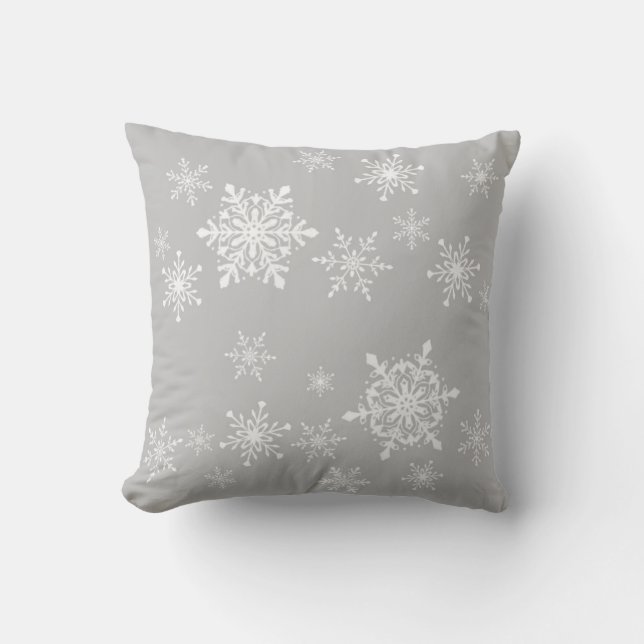 Cojín Decorativo copos de nieve en gris (Anverso)