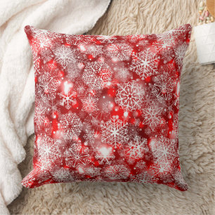 Cojín Decorativo Copos de nieve en rojo