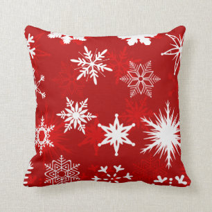 Cojín Decorativo Copos de nieve festivos rojo del navidad y blanco
