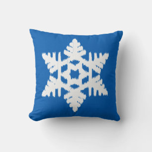 Cojín Decorativo Copos de nieve Ikat - Azul cobalto y blanco