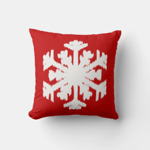 Cojín Decorativo Copos de nieve Ikat - Rojo oscuro y blanco