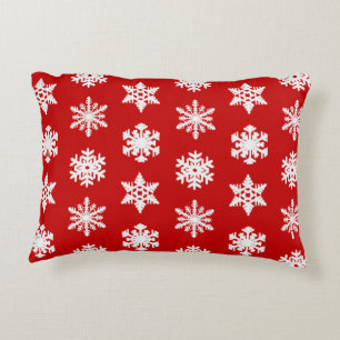 Cojín Decorativo Copos de nieve Ikat - Rojo oscuro y blanco