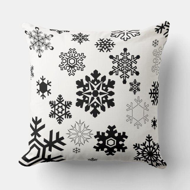 Cojín Decorativo Copos de nieve negros y blancos (Anverso)