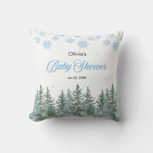 Cojín Decorativo Copos de nieve Pinos Invierno Baby Shower 