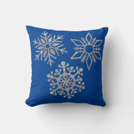 Cojín Decorativo Copos de nieve plateados en azul invernal