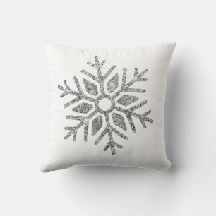 Cojín Decorativo Copos de nieve plateados en blanco invernal