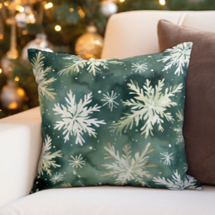 Cojín Decorativo Copos de nieve verdes blancos invierno Navidad vac