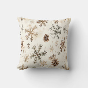 Cojín Decorativo Copos de nieve y pinecones de invierno rústicos