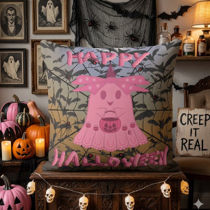 Cojín Decorativo Coqueta Arte Digital Rosa Fantasma Feliz Halloween