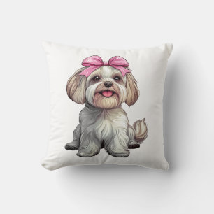 Cojín Decorativo Coqueta Bow Havanese Perro Mamá Chica Rosa