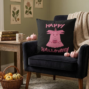 Cojín Decorativo Coqueta Fantasma Rosa Feliz Halloween Arte Digital