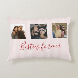 Cojín Decorativo Coqueta Mejores Amigas Fotos Collage Franja Rosa
