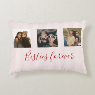 Cojín Decorativo Coqueta Mejores Amigas Fotos Collage Franja Rosa