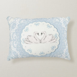 Cojín Decorativo Coqueta Romántica Vintage Cisnes Encaje Azul Claro