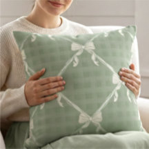 Coquette Bows Gingham Pattern Cream Sage Green 