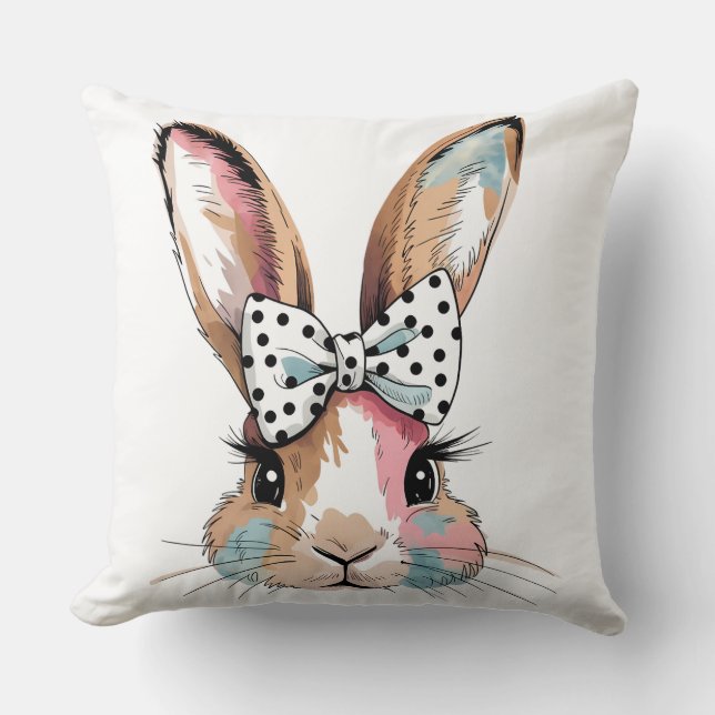 Cojín Decorativo Coquette Bunny Bow Easter Pillow - Suave y Estilo (Anverso)