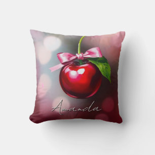 Cojín Decorativo Coquette Cherry con Pan y Hojas Rosa