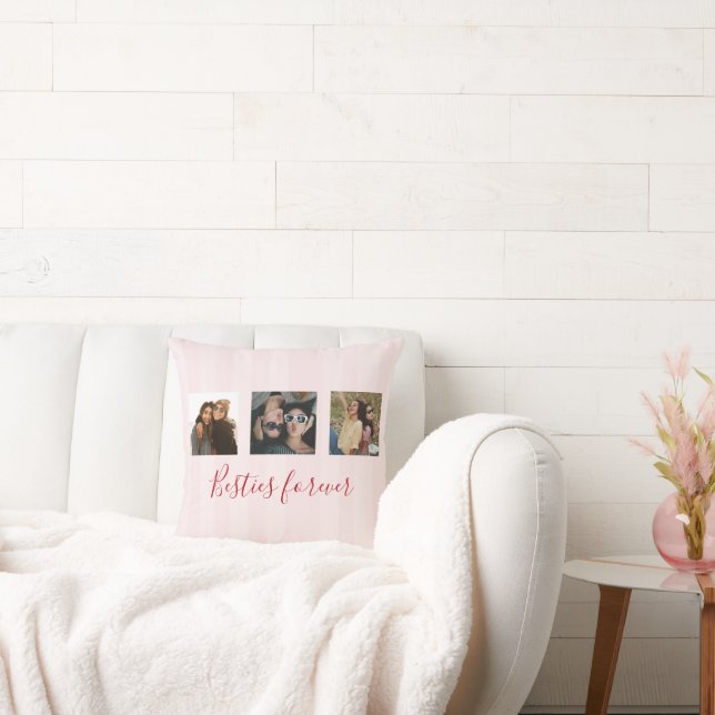 Cojín Decorativo coquette Custom Besties Photos Collage Pink Stripe (Sofá)