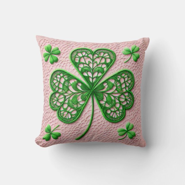 Cojín Decorativo Coquette floral encaje shamrock Día de San Patrici (Anverso)