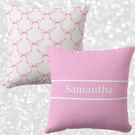 Cojín Decorativo Coquette Pink Bow & Stripe Custom Grandmillenial