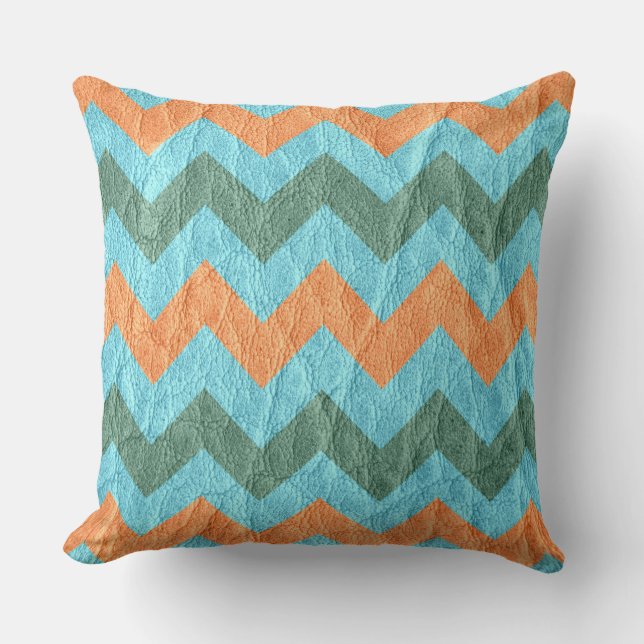 Cojín Decorativo Coral Aqua Chevron Leather (Anverso)