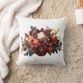 Cojín Decorativo Coral Blanco Granate Burgundy Floral Malhumorado