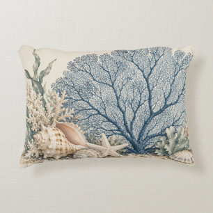 Cojín Decorativo Coral de Abanico Azul Vintage