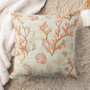 Cojín Decorativo Coral de concha de océano vintage beige marfil