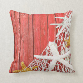 Cojín Decorativo Coral de madera el | de la playa de la red de las