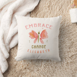 Cojín Decorativo Coral de mariposa de acuarela personalizado