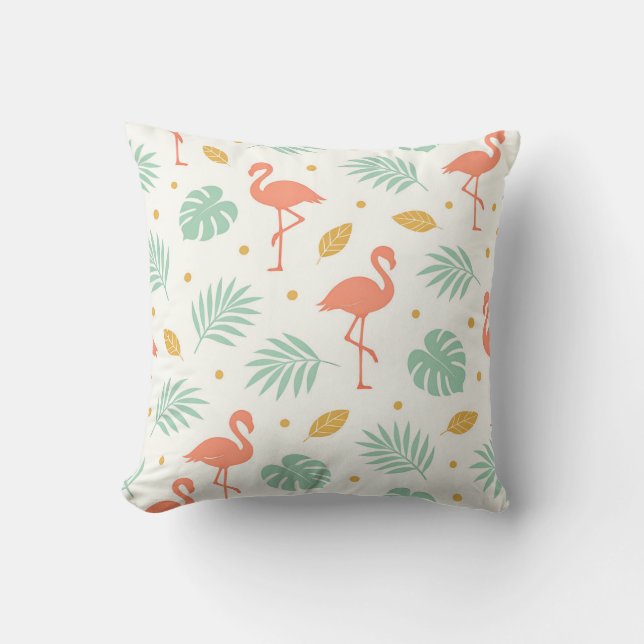 Cojín Decorativo Coral Flamingo Tropical Leaf Pattern (Anverso)