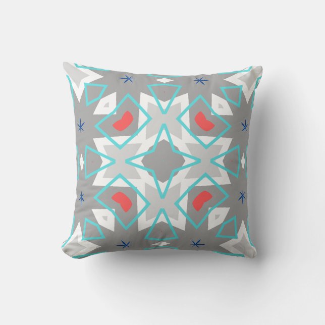 Cojín Decorativo Coral Gray Mandala Pattern | Geometric Floral Boho (Anverso)