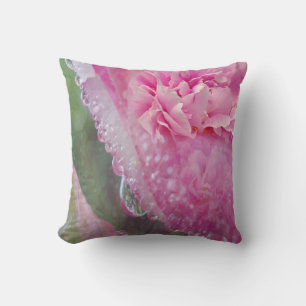 Cojín Decorativo Coral, hierba y flores rosadas de peonía