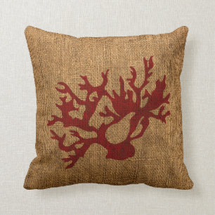 Cojín Decorativo Coral náutico en rojo rústico