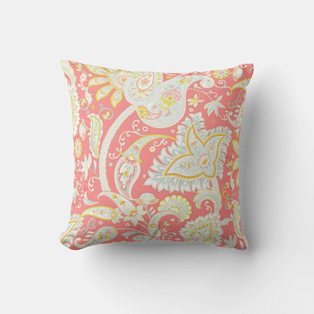 Cojín Decorativo Coral Pastel Paisley Pillow (Anverso)